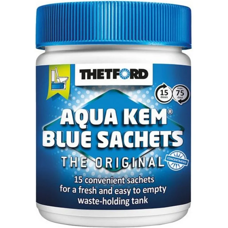 THETFORD Thetford Aqua Kem Blue Sachets, wasserlösliche Beutel für Fäkalientanks, effektive Geruchskontrolle, 15 Stück