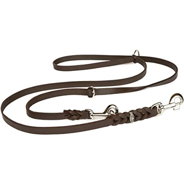 CopcoPet – Fettlederleine für Hunde – 3-Fach verstellbare Hundeleine aus weichem Leder mit Karabinern & Beschlägen aus Chrom – geflochtene Führleine 100% Handmade in Germany (2,0m x 8mm | Braun)