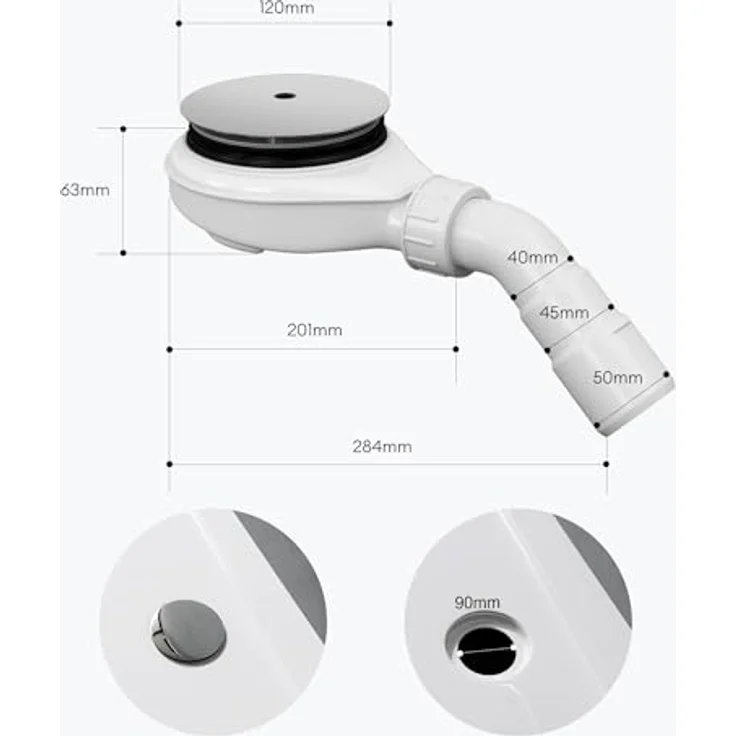 doporro Ablaufgarnitur AL04, Duschablauf für Duschwanne mit 90 mm Ablaufloch, Geruchverschluss mit Haarsieb, hohe Ablaufleistung – Bild 7