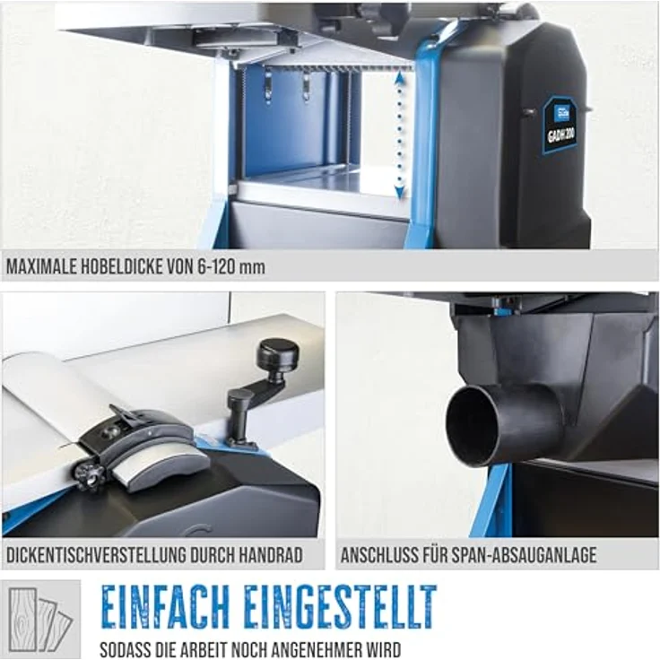 Güde 55440 Abricht- & Dickenhobel GADH 200 (Abrichttische aus Alu-Druckguss, Hobelwellenschutz, Überlastschalter) – Bild 3