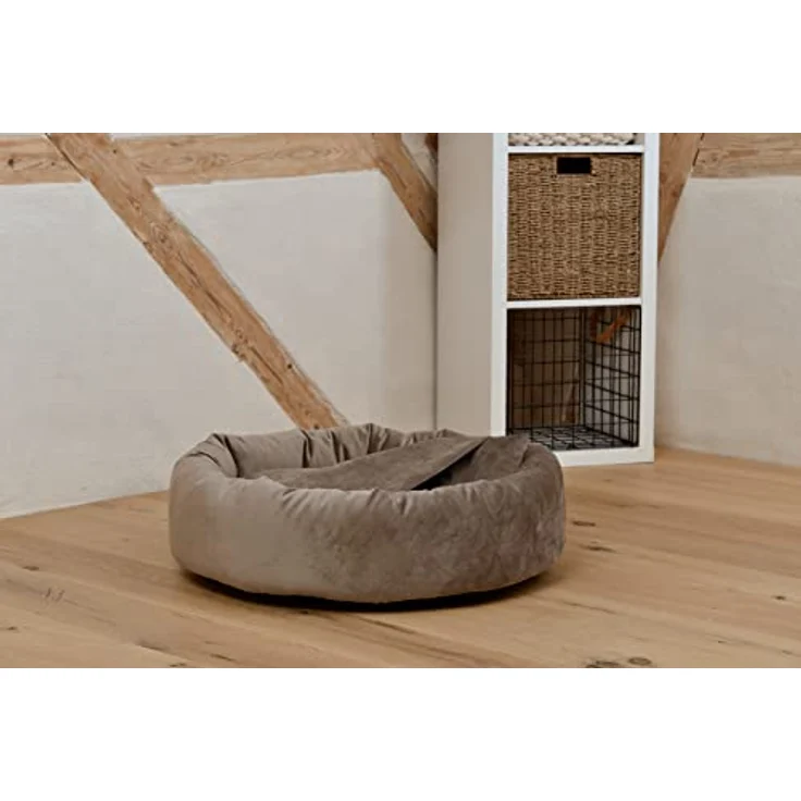 Rohrschneider Hundekissen Kuschelhöhle Denver Samt S-M-L mit Hundekotbeutelset (S, Taupe) – Bild 5