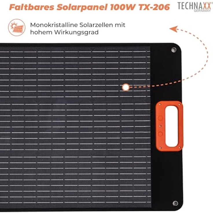 Technaxx TX-206, Solarpanel 100W mit hohem Wirkungsgrad, faltbar, mit Adapterkabel für Powerstations, 4 kg – Bild 2