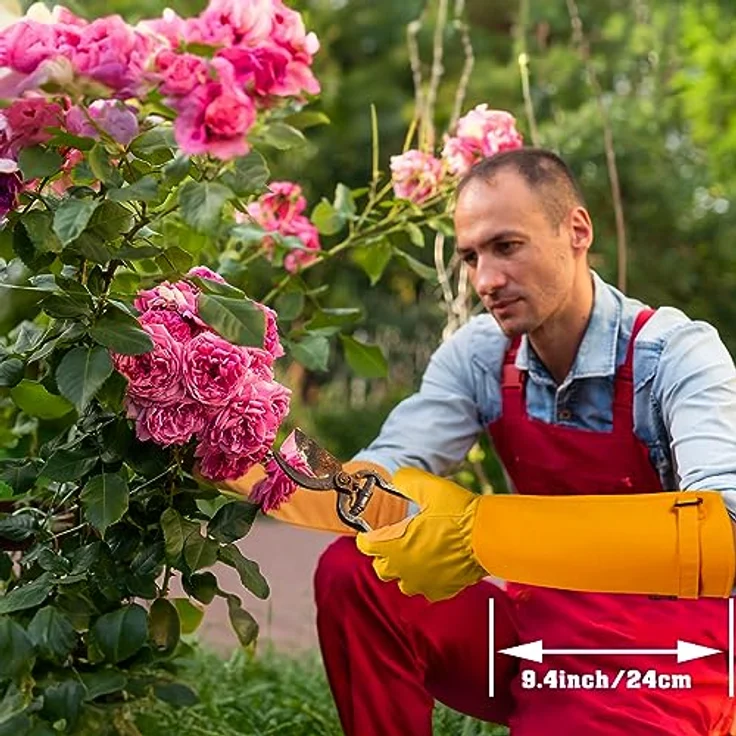 SLARMOR Gartenhandschuhe aus Leder, Dornensicher mit Unterarmschutz, lange Rindsleder Arbeitshandschuhe für Garten, Touchscreen-fähig, verstellbare Stulpe – Bild 4