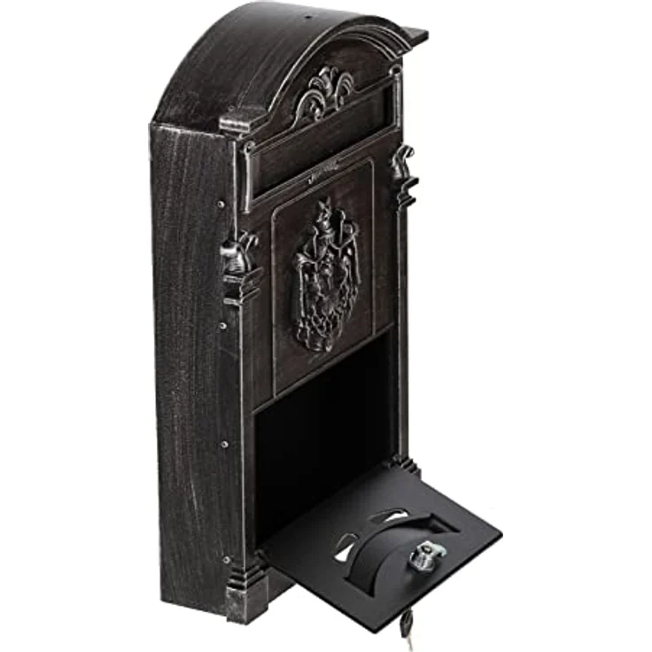 Antiker edler Briefkasten GAL29 Wandbriefkasten, Nostalgischer aus Aluminium Guss Englischer Briefkasten Metall 47 cm hoch. Rostfrei (Antik Silber) – Bild 3