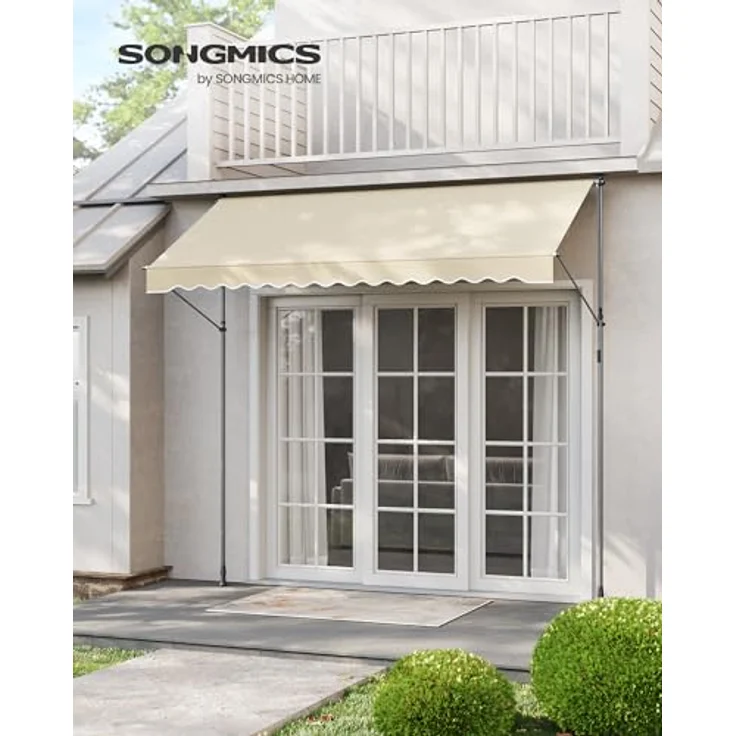 SONGMICS Klemmmarkise, höhenverstellbar, mit Handkurbel, Sonnenschutz, 300 x 120 cm, beige – Bild 2