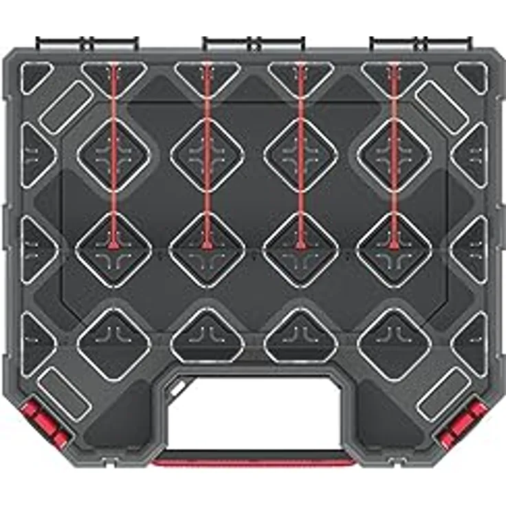 Prosperplast Werkzeugkoffer Kistenberg TAGER CARBO Organizer, multifunktionale Sortimentsbox mit transparentem Polycarbonat-Deckel, 284x243x60 mm