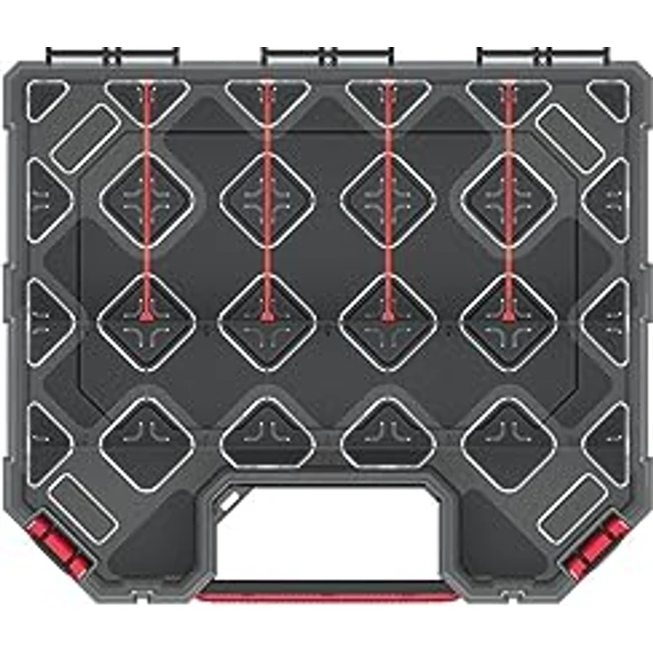 Prosperplast Werkzeugkoffer Kistenberg TAGER CARBO Organizer, multifunktionale Sortimentsbox mit transparentem Polycarbonat-Deckel, 284x243x60 mm – Bild 1