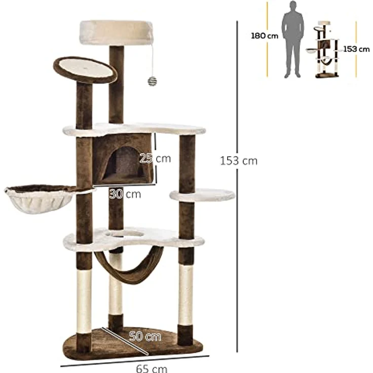PawHut Katzenbaum Kletterbaum Kratzbaum Höhle Spielbaum Sisalsäulen, Kaffeebraun – Bild 3