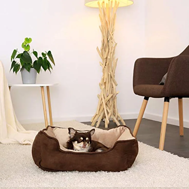 lionto 2-in-1 Hundebett Hundekissen Hundekörbchen Hundesofa, (S) 60x50 cm braun/beige – Bild 2