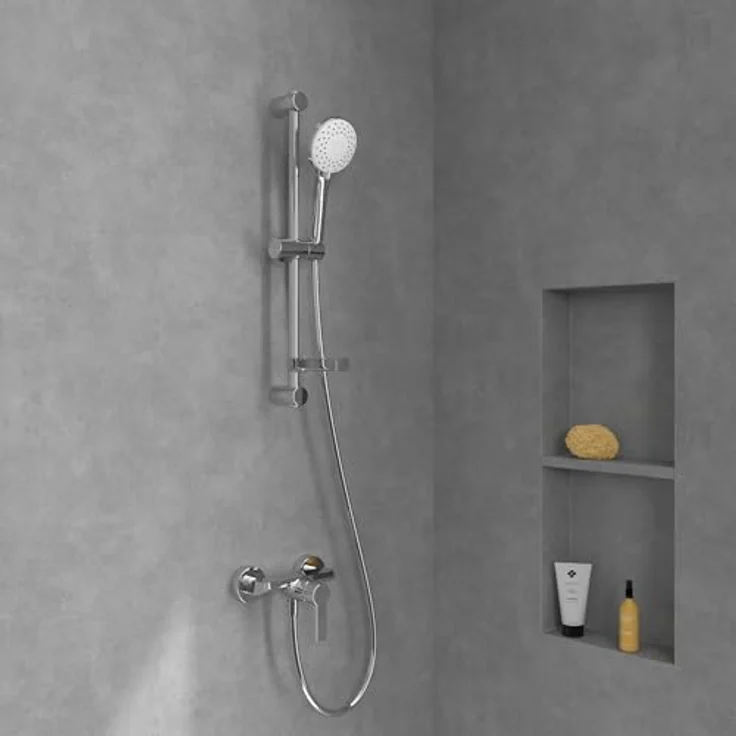 Villeroy & Boch Architectura Duscharmatur, Mischbatterie Dusche mit Rückflussschutz und Keramikkartusche, eckig, Chrom – Bild 3