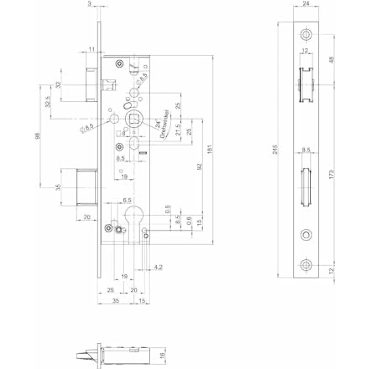 SOTECH BKS Rohrrahmen-Einsteckschloss B1314, Profilzylinder, Dornmaß 35 mm, Stulp 24 mm, Links-Rechts verwendbar, Entfernung 92 mm, Lochung Vierkant 8 mm für Rohrrahmentüren - Preisvergleich – Bild 4