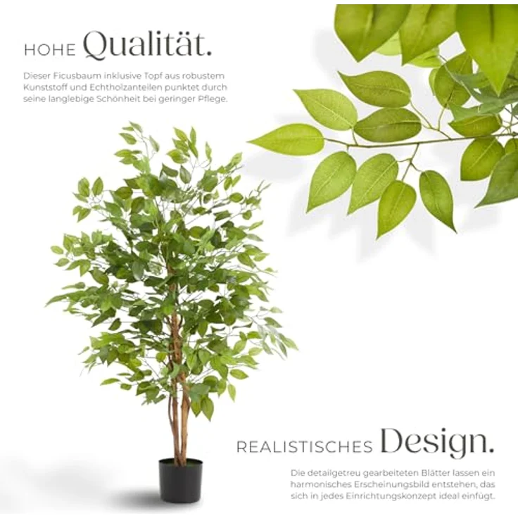 tectake® Ficus künstliche Zimmerpflanzen, Kunstblumen wie echt, Deko für alle Räume, Fake Plant, 120 cm – Bild 3