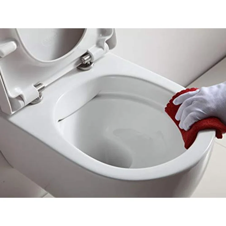 SSWW Hänge Wc Spülrandlos Toilette inkl. Wc Sitz mit Softclose Absenkautomatik + Abnehmbar, weiße Nanoversiegelung – Bild 3