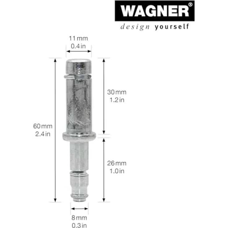 WAGNER Reduzierstift 2tlg. - Ø 11 / 8 mm x Höhe 30/26/60 mm, für Möbelrolle / Möbelgleiter mit Aufnahme 8 mm, Stahl verzinkt, Klemmring – Bild 2