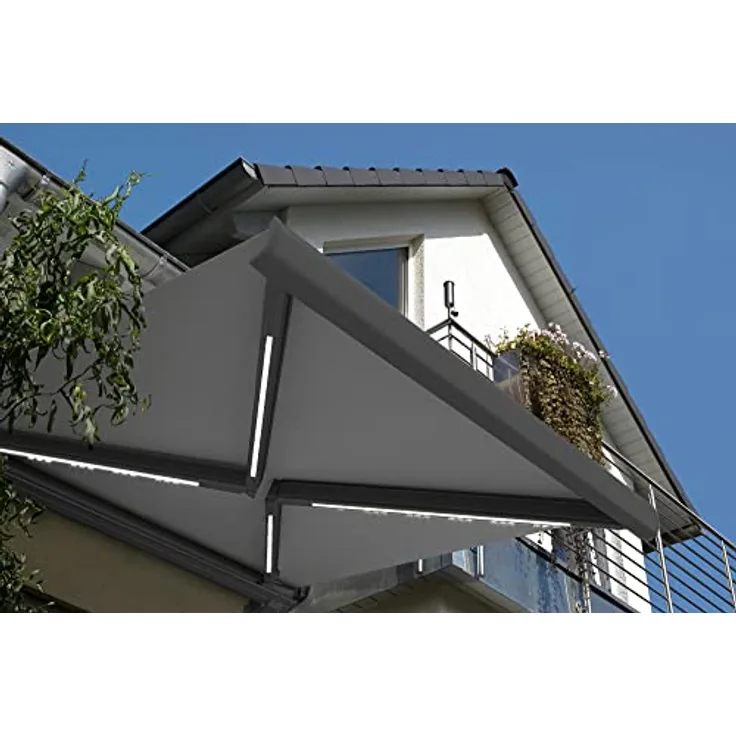 HOME DELUXE - LED Vollkassettenmarkise ELOS - Anthrazit, 500 x 300 cm - inkl. Wind- und Sonnensensor, Fernbedienung, Handkurbel, Montagematerial I Terrassenüberdachung Sonnenschutz Windschutz