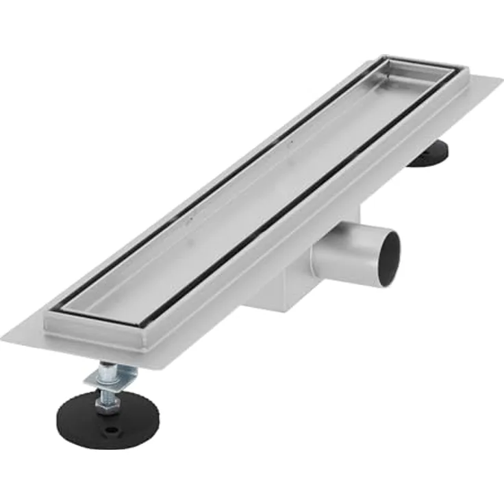 LuxeBath Duschrinne 50cm 2in1, befliesbar, extra flach, Edelstahl schwarz, doppelseitiger Bodenablauf mit Geruchsstop und Haarsieb, Komplettset mit Bodenbefestigung