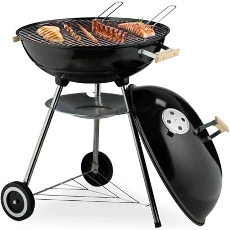 Relaxdays Fahrbarer Kugelgrill in Schwarz, Grillwagen mit großer Grillfläche und regelbarer Luftzirkulation – Bild 1
