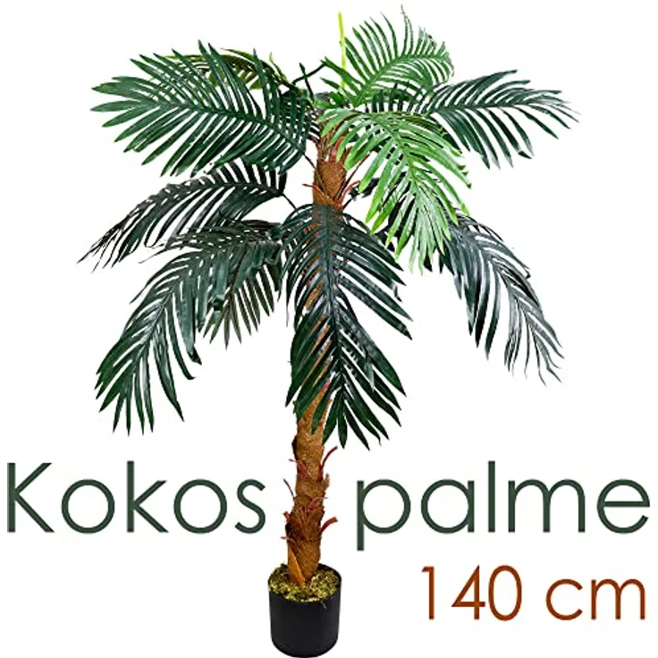 Decovego Künstliche Palme groß Kunstpalme Kunstpflanze Palme künstlich wie echt Plastikpflanze Balkon Königspalme Kokospalme Deko 140 cm hoch – Bild 2
