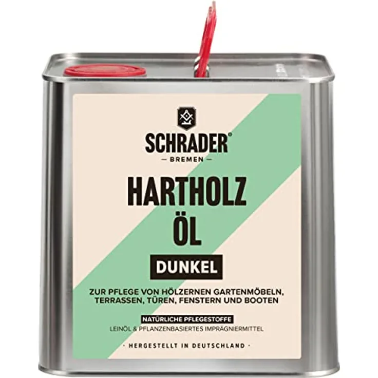 Schrader Hartholzöl dunkel für Außenbereich - Effektiver Schutz & Pflege für Hölzer im Freien, Holz Öl und Möbelpflege, Hartholz Öl, Holzpflege, Imprägnier Mittel & Holzschutz - 2500ml Made in Germany