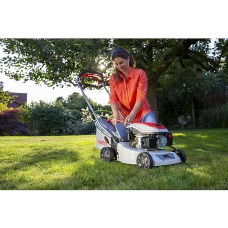 Ikra Benzin-Rasenmäher IPLM 1442, 2,6 kW mit 42 cm Schnittbreite, grau/rot, Radantrieb, 40 L Fangkorb, zentral höhenverstellbar – Bild 5