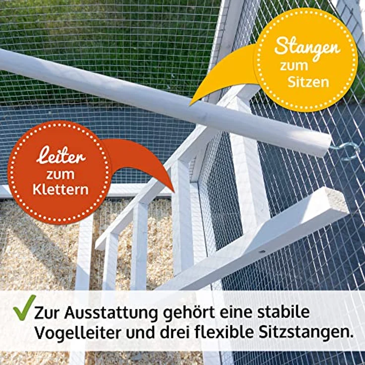 Zooprinz Vogelvoliere Apollo XL, wetterfestes Kiefernholz mit Bitumendach, Kotschublade, 12 mm Maschenweite, inkl. Sitzstangen, 122 x 177 x 58 cm – Bild 5