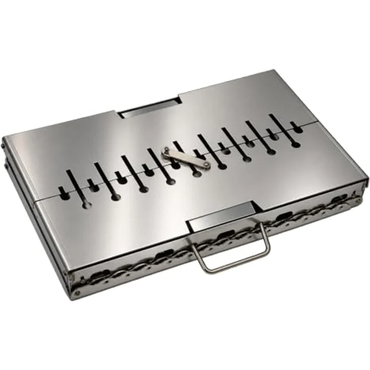 GOROCH Mangal Grill für 10 Spieße, klappbarer Schaschlikgrill aus 2 mm Edelstahl mit Faltbeinen, für Camping & Outdoor, kompakt 50 × 30 × 6 cm – Bild 9