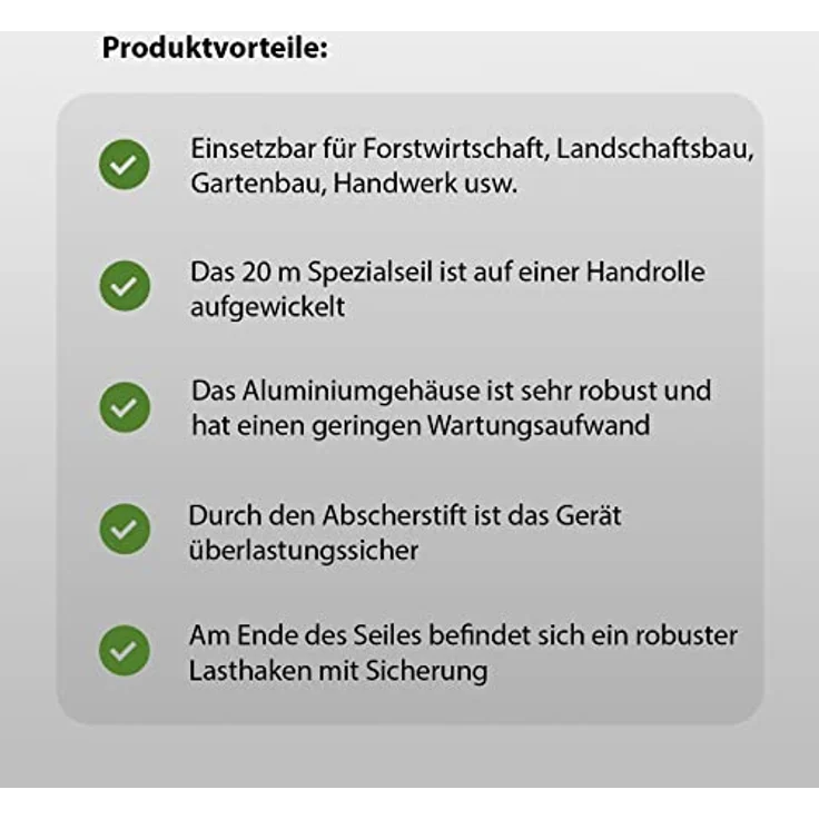 TRUTZHOLM Seilzug 1600kg Greifzug Forstseilwinde mit 20m Spezialseil, Aluminiumgehäuse und gummiertem Handgriff – Bild 6