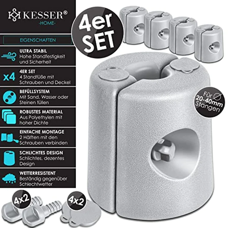 KESSER Pavillonstandfüße 4er Set Pavillon Standfuß mit Wasser-Sand befüllbar 22 x 22 x 25cm HDPE Gewichte zur Stabilisation für Pavillons Gartenzelte Festzelte Standsicherung Stabil Hellgrau – Bild 3