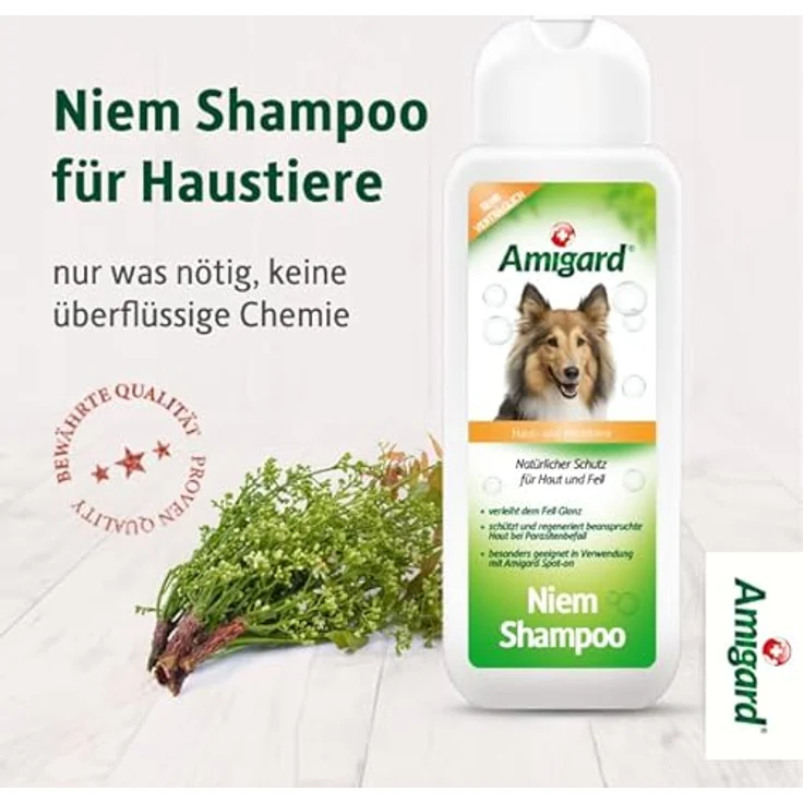 Amigard Niem-Shampoo für Hunde & Katzen, 250ml, Natürliches Shampoo ohne Chemie für eine natürliche Fellpflege, Hautfreundlich, Pflegend, bewährte Qualität – Bild 2