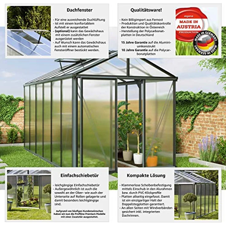 GFP Gewächshaus Diamas 24 Premium 235x460 cm mit integriertem Fundament 16 mm Doppelstegplatten, Farbe Anthrazit - Made in Austria – Bild 4