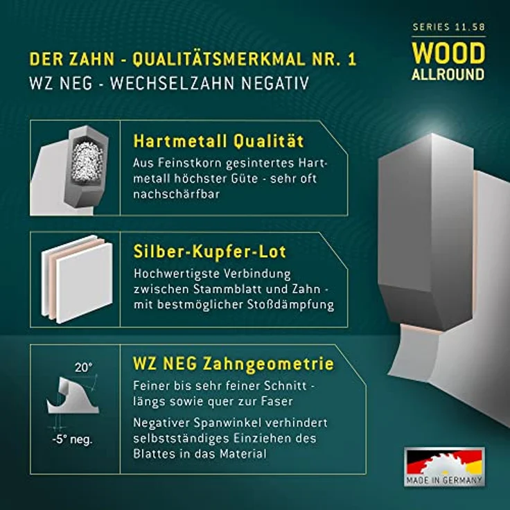 Bayerwald - HM Kreissägeblatt für Holz - Ø 250 mm x 3.0 mm x 32 mm | WZ negativ (48 Zähne) | für Kapp- & Gehrungssägen – Bild 5