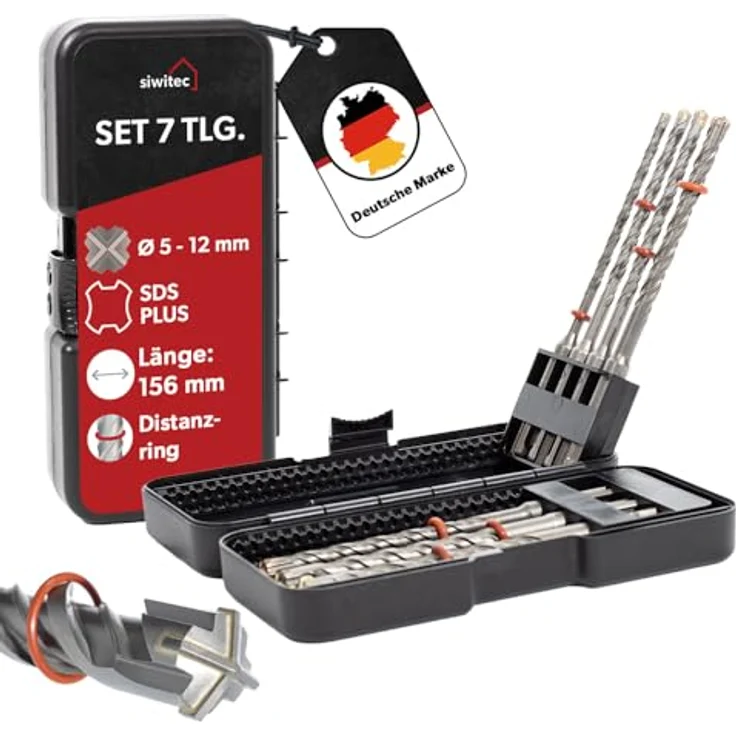 siwitec Betonbohrer SDS PLUS, 7-teiliges Bohrset für Stein mit Durchmessern von 5-12 mm, 156 mm lang – Bild 1