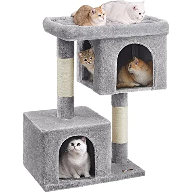 Feandrea Kratzbaum, 101 cm Katzenbaum, XL, Katzenhaus für extra große Katzen bis zu 20 kg, große Plattform, 2 Katzenhöhlen, Sisalstämme, hellgrau PCT614W01 – Bild 1