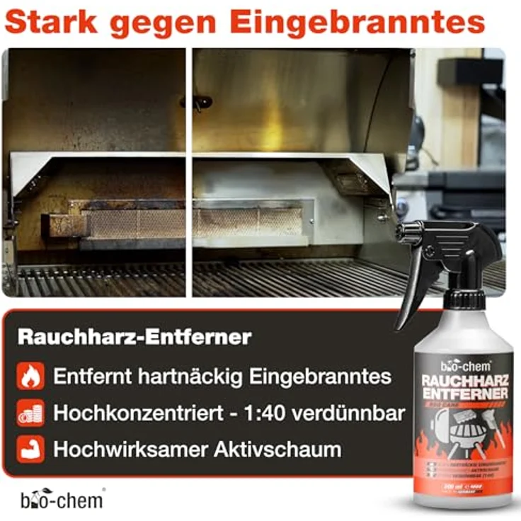 bio-chem Grillreiniger Set, 4-teilig mit Rauchharz-Entferner, Edelstahlreiniger, Grillschwamm und Mikrofasertuch für starke Reinigung von Grill, Gasgrill und Gusseisen – Bild 3