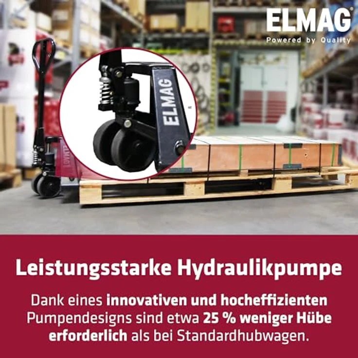 ELMAG Handhubwagen HWL 2500, Hubwagen mit 2000 kg Tragkraft, 1800 mm Gabellänge, Gummirädern & Polyurethan-Tandemrollen für mühelosen Transport – Bild 5