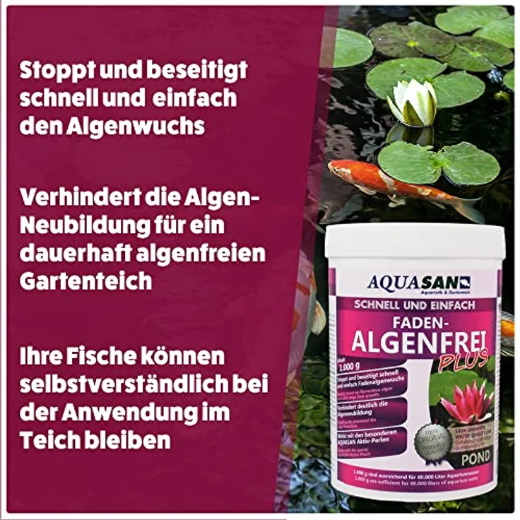 AQUASAN Gartenteich Faden-Algenfrei Plus (Beseitigt schnell und stoppt Fadenalgen im Teich. Der Fadenalgen-Entferner, Fadenalgen-Vernichter, Fadenalgen-Mittel), Inhalt:2 kg – Bild 2