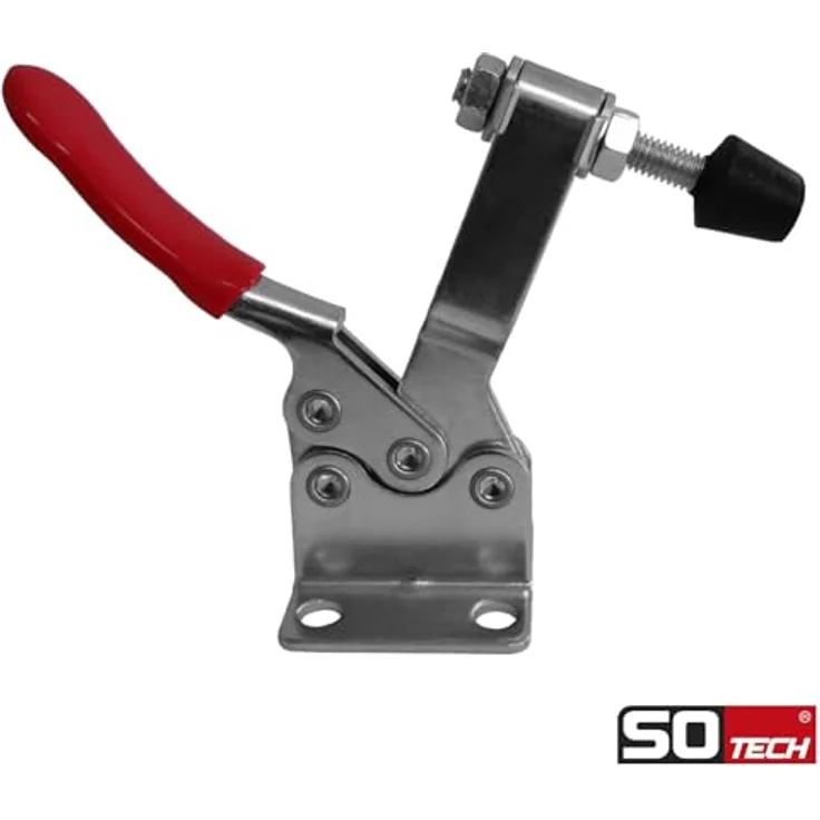 SO-TECH Kniehebelspanner Kniehebelklemme, Haltekraft bis zu 90 kg, kompakte Bauweise, Griff-Farbe rot, 85° Winkel – Bild 5