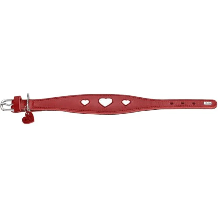 Hunter Windhund Love Halsband 32/XS, Rot/Schwarz, Rindnappaleder mit Polsterung und Herz-Zierelementen, Halsband + Leine – Bild 3