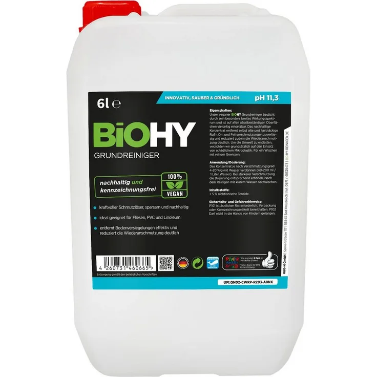 BiOHY Grundreiniger 6 Liter Kanister Allzweckreiniger - hocheffektiver Schmutzlöser, materialschonend, ergiebig