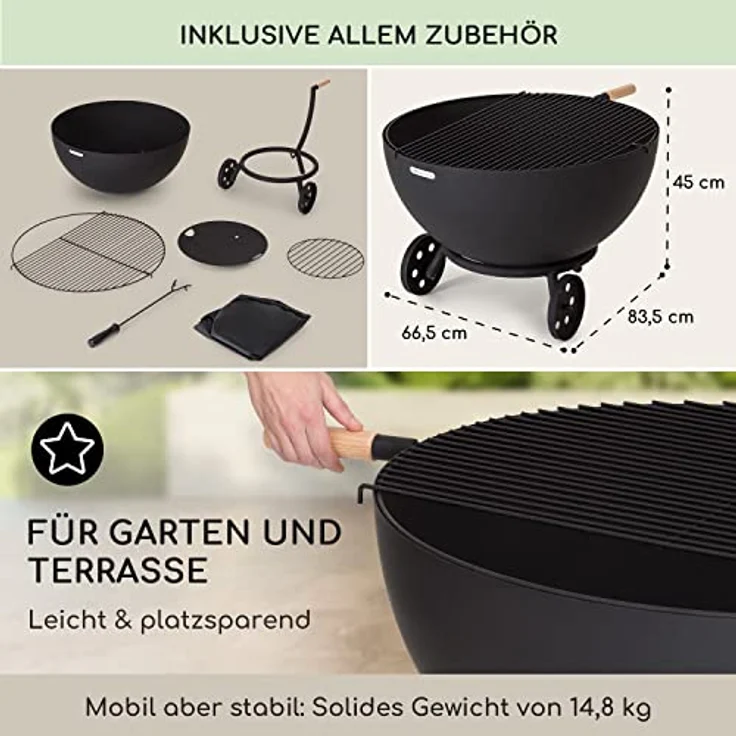 Blumfeldt Feuerschale, Outdoor Stahl-Feuerschale Groß für Balkon & Camping, Runde Feuerstelle mit Wetterfestem Design – Bild 5