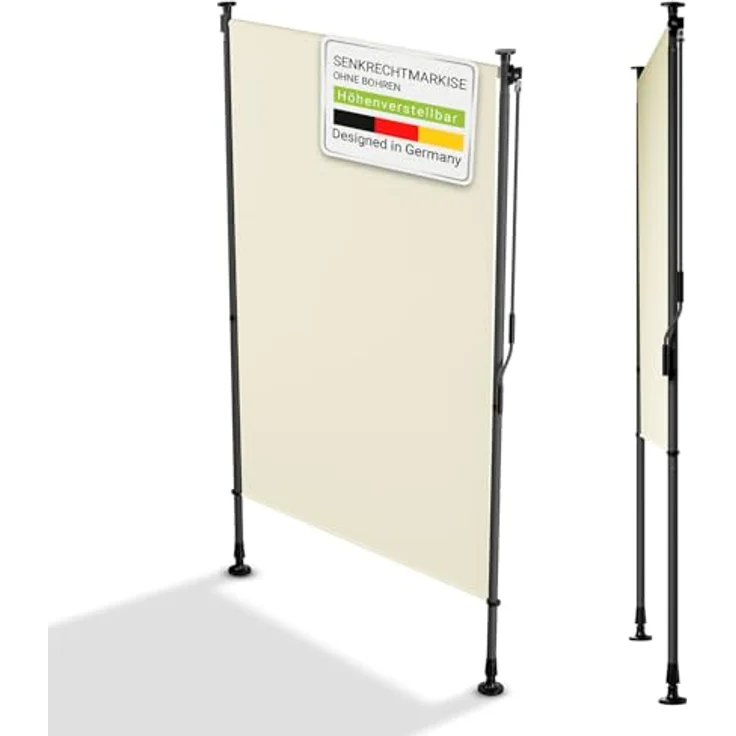 Juskys Senkrechtmarkise Barbados 120x310 cm - Balkon Sichtschutz wetterfest - Ausziehbare Seitenmarkise ohne Bohren für Garten und Balkon - Beige – Bild 1