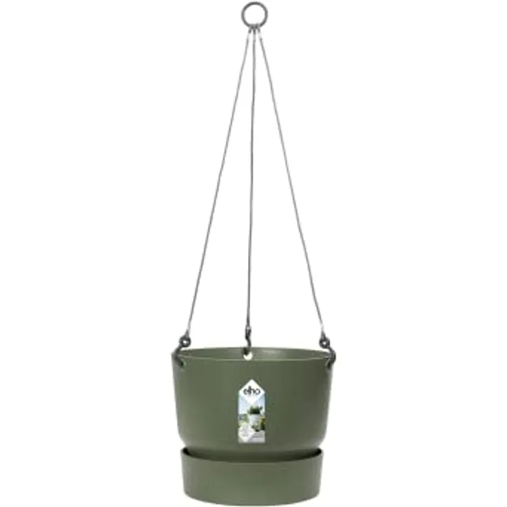 elho Greenville Hängeampel 24 - Blumentopf Hängend - Pflanzentopf für Balkon & Außen - 100% recyceltem Plastik - Ø 23.5 x H 20.5 cm - Grün/Laubgrün