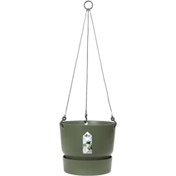 elho Greenville Hängeampel 24 - Blumentopf Hängend - Pflanzentopf für Balkon & Außen - 100% recyceltem Plastik - Ø 23.5 x H 20.5 cm - Grün/Laubgrün – Bild 1