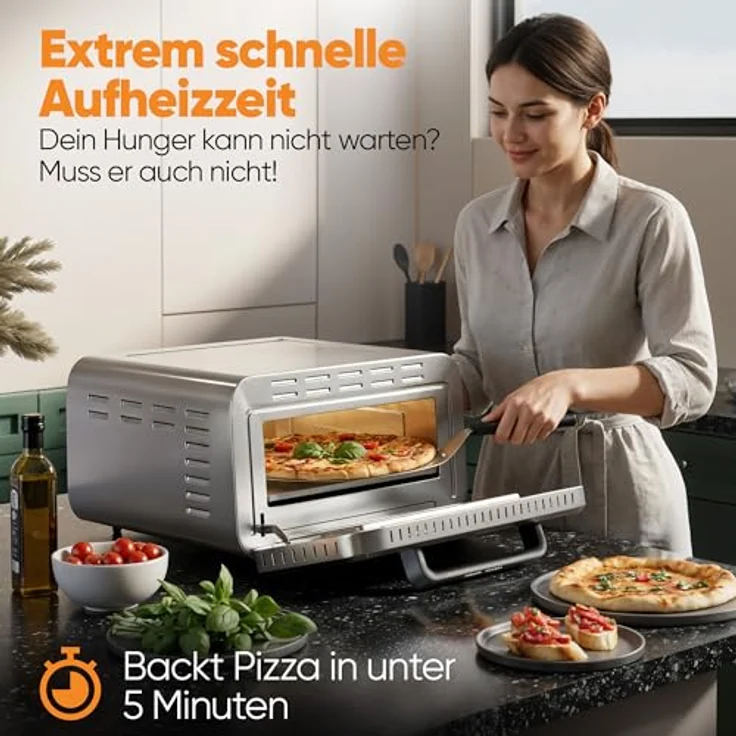 ProfiCook Pizzaofen PC-PO 1323, elektrischer Pizzaofen mit echtem Pizzastein, 400°C, Edelstahlgehäuse, 5 Automatikprogramme, 60 Minuten-Timer – Bild 3