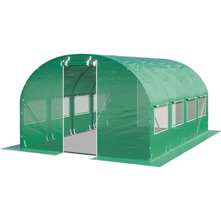 TOOLPORT Foliengewächshaus Gewächshaus 3x4m stabil & langlebig mit Fenster grün transparent - reißfeste PE Plane 180g/m² – Bild 1