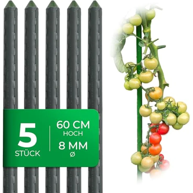 Novatool Rankhilfe, 5 Stück grüne Pflanzstäbe aus stabilem Metallrohr, 60 cm, wetterfest, korrosionsbeständig – Bild 1