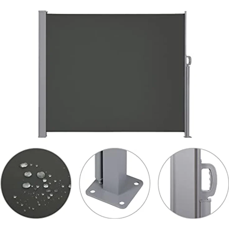 LARMNEE Seitenmarkise Dunkelgrau, ausziehbar 180 x 400 cm, rostbeständig, Wind- und Sonnenschutz, blickdicht, für Balkon, Terrasse und Garten – Bild 4
