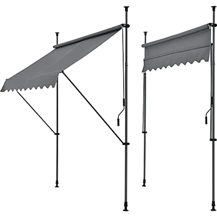 Pro.tec - Klemmmarkise 150x120x200-300cm ohne Bohren Mittelgrau – Bild 2