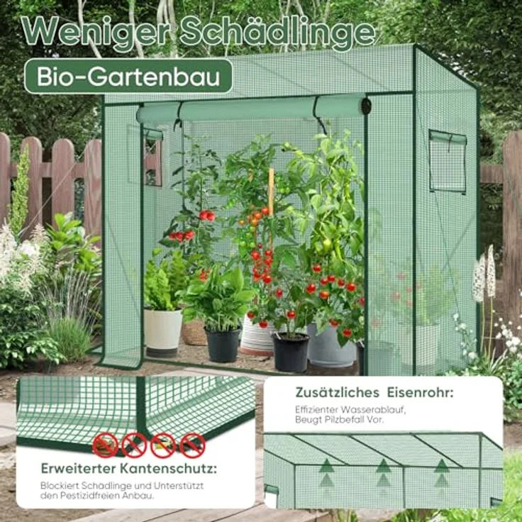Sekey Tomatengewächshaus 200x170x77 cm, Begehbar, Stabil, Winterfest, UV-beständig, Grün – Bild 5