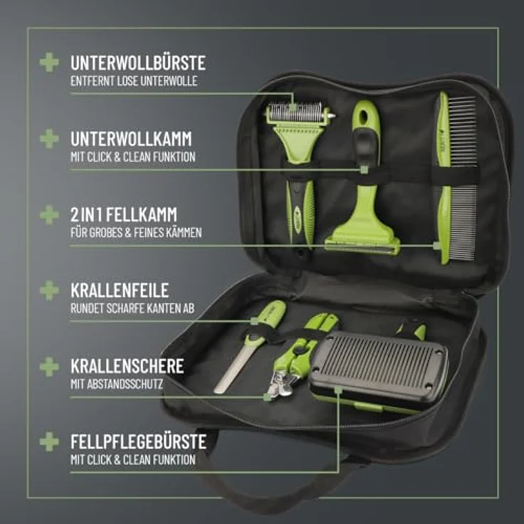 ReaVET Professionelles Hundebürste Fellpflege-Set für Hunde & Katzen I Pflegeset 6-teilig I Hundebürste, Entfilzungsbürste, Unterwollbürste, Flohkamm, Krallenschere & Pflegetasche – Bild 4